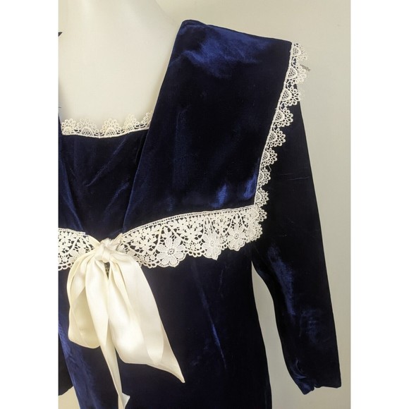 Vtg Gunne Sax Blue Velvet Dress Drop Waist Sailor Collar Lace Edwardian 4 6 USA - Picture 12 of 12